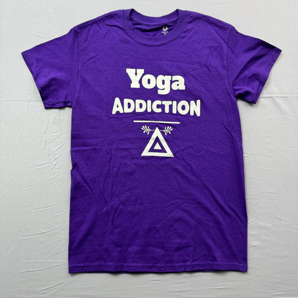 Custom Ink Yoga Addiction Purple Graphic T-Shirt From Chair To Mat Tee